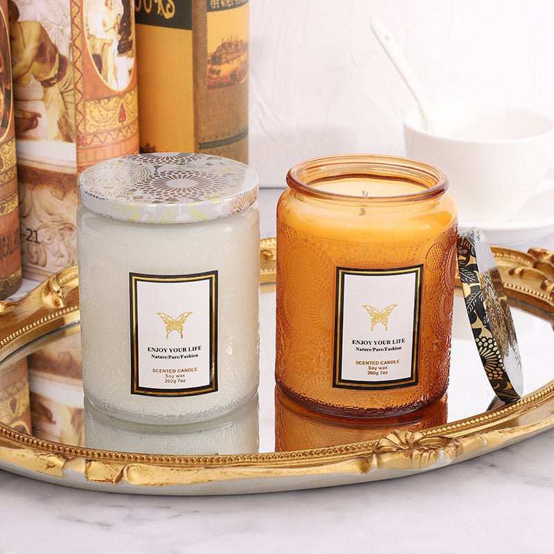 Embossed Glass Fragrance Handmade Gift Aromatherapy Soy Candles Embossed Glass Fragrance Handmade Gift Aromatherapy Soy Candles